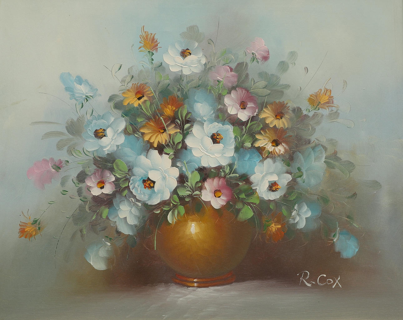 ROBERT COX. Oil on canvas, floral still life, signed R. Cox. Art