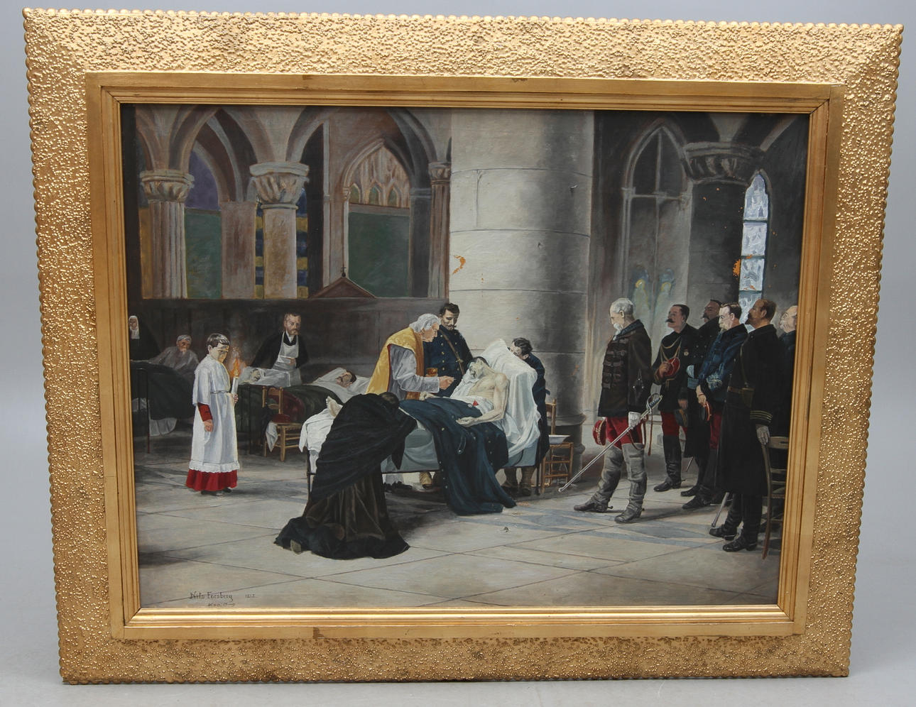 OIDENTIFIERAD KONSTNÄR. Kopia efter Nils Forsberg, "En hjältes död", olja på duk, signerad kop. M-g.