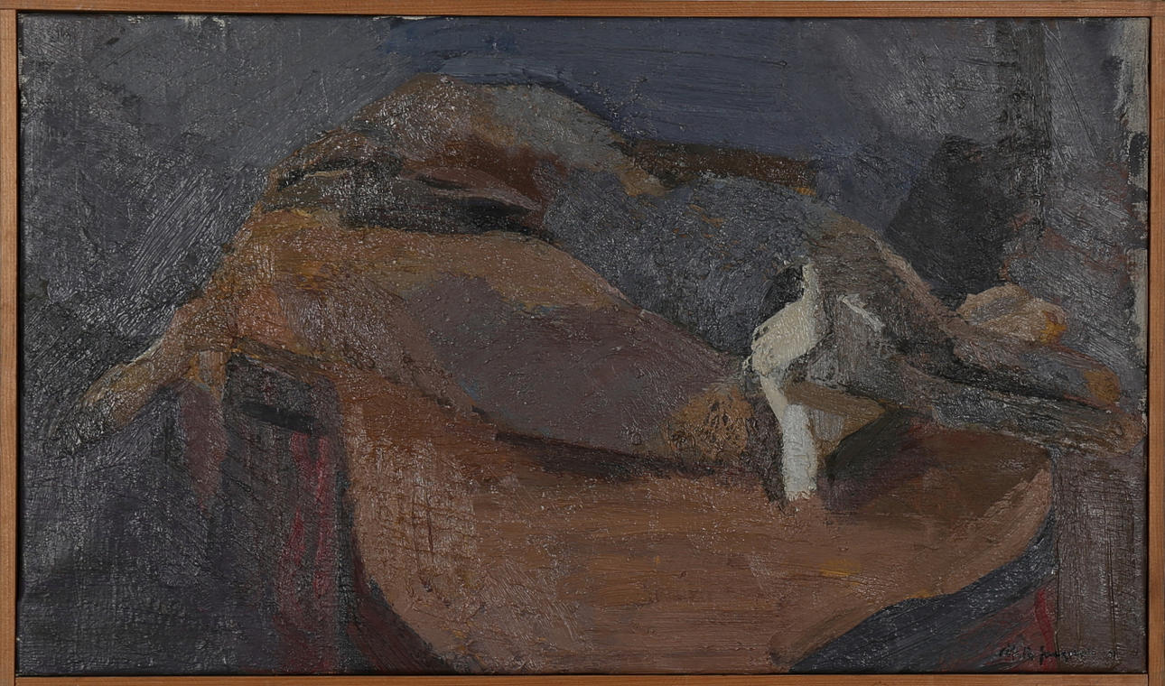 MATTS JUNGSTEDT. Olja på duk, komposition i grått, signerad samt daterad -61.