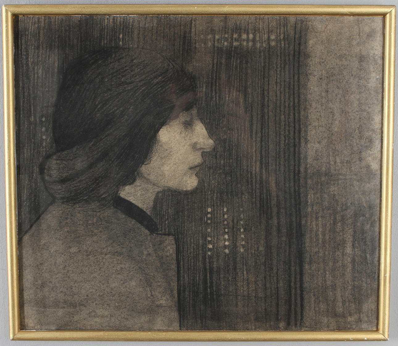 ERNST NORLIND. TILLSKRIVEN. Profil, kolteckning.