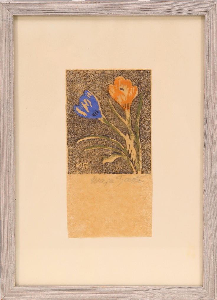 MAJA FJAESTAD. Färgträsnitt, krokus, signerad.