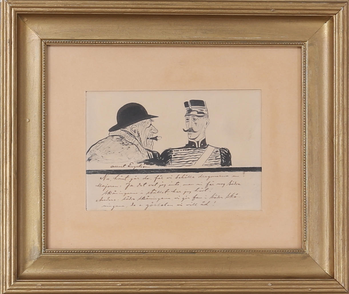 ALBERT ENGSTRÖM. Tuschteckning, signerad.