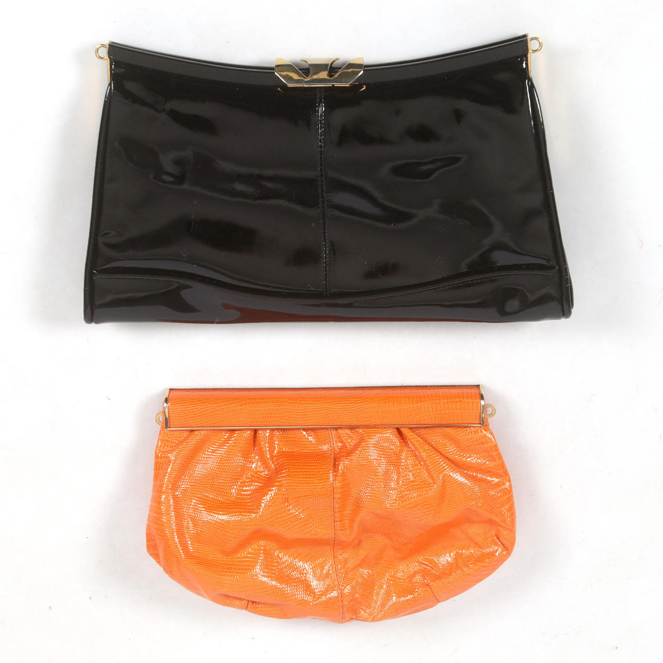 AFTONVÄSKOR, 2st, läder / lack, Made in Italy.