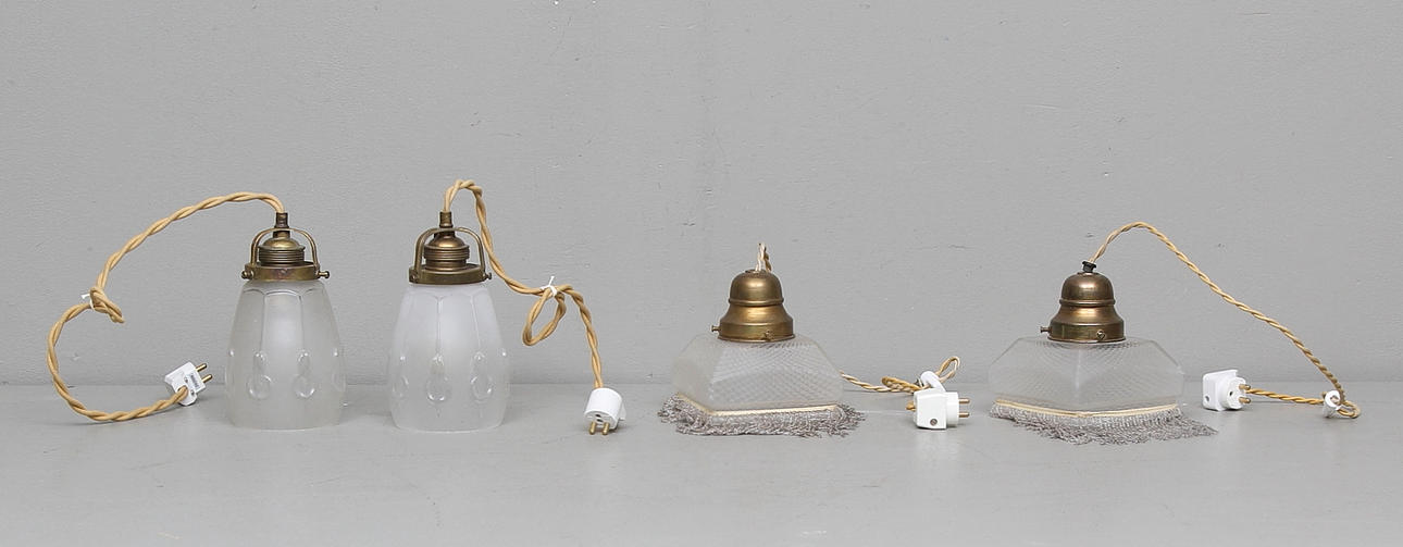 TAKLAMPOR, 2 par, 1900-talets första hälft, höjd utan kablar ca. 18 cm.