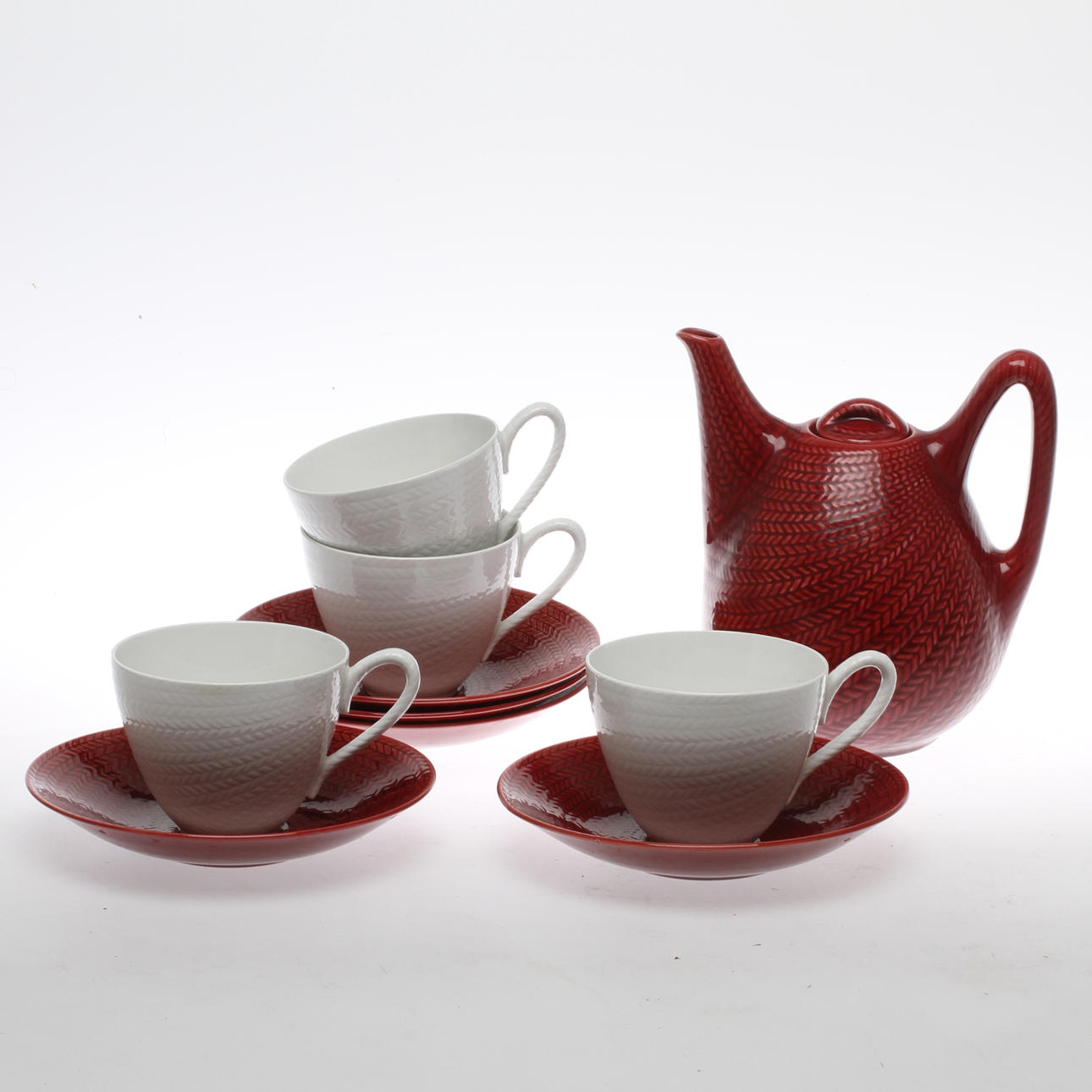 TESERVIS, 5 delar, flintgods, "Blå Eld", Hertha Bengtsson, Rörstrand.