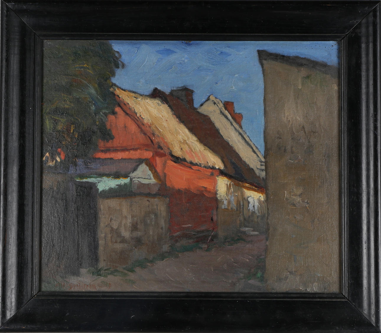 ALF SUNDSTRÖM. "Tranhusgränd Wisby", olja på pannå, signerad samt daterad -19.