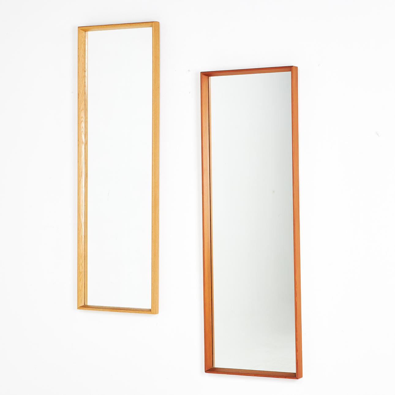 MIRRORS, 2 pcs, with wooden frames, one in oak.