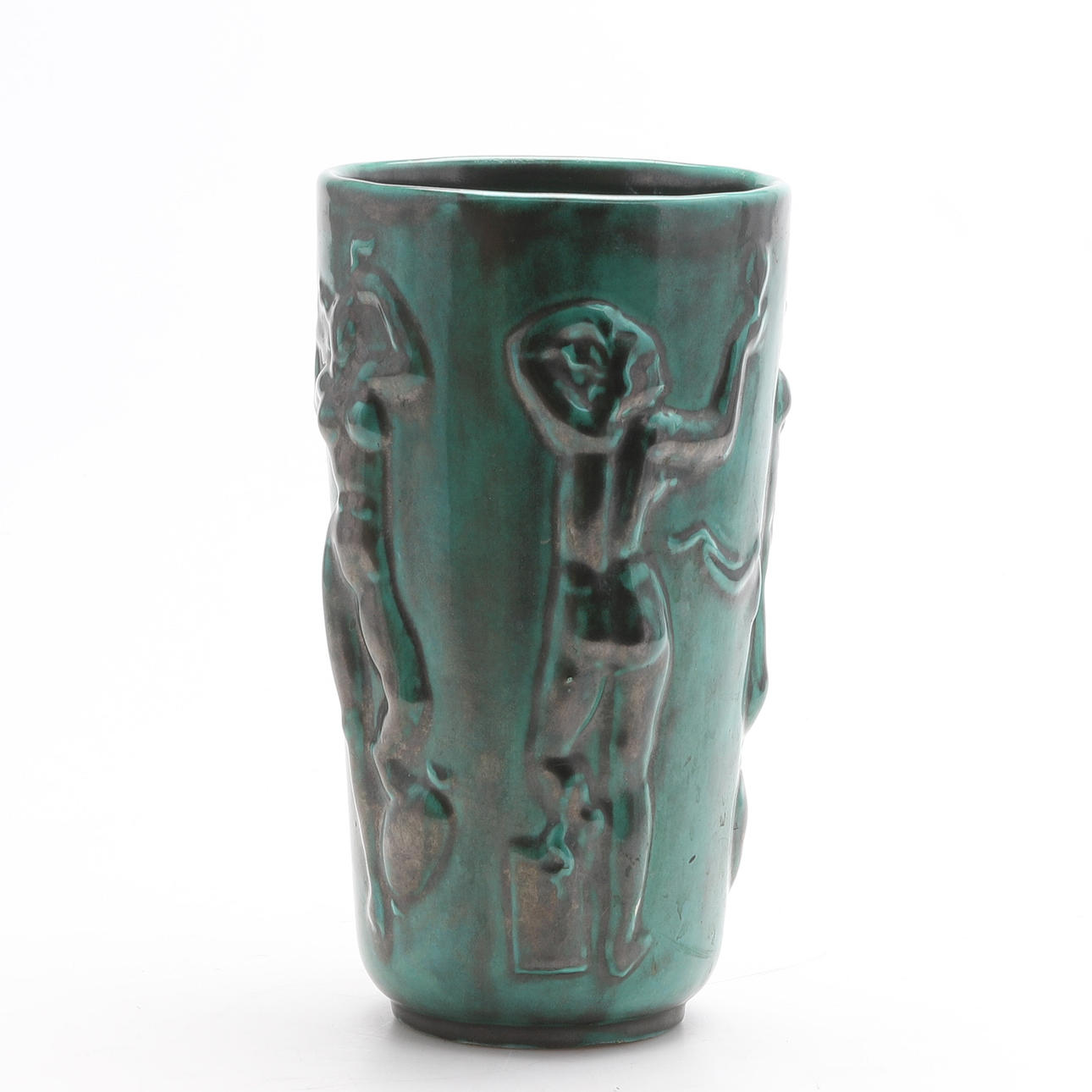 A ceramic vase, relief decor, glazed, Upsala Ekeby, 1930-40s.