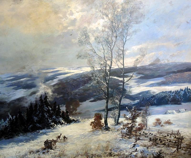 ATTRIBUTED TO PAUL MÜLLER-CALLENBERG. Wintry landscape with deer, signed, dated and inscribed P. Müller-Callenberg 1904 Munich.
