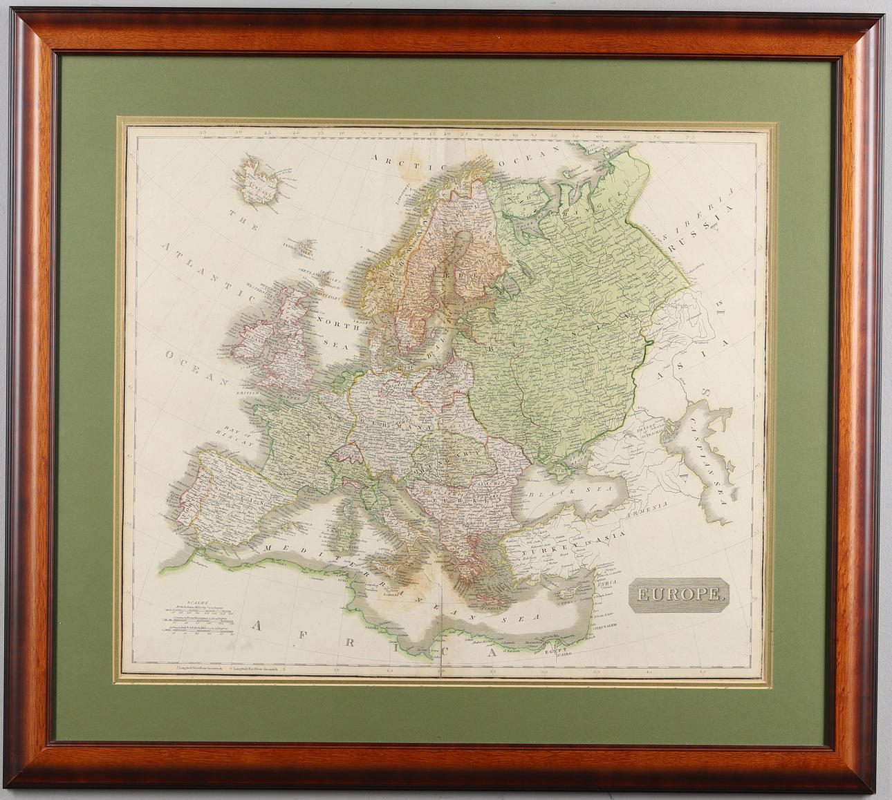 EUROPE, A 19TH CENTURY HAND COLOURED MAP.