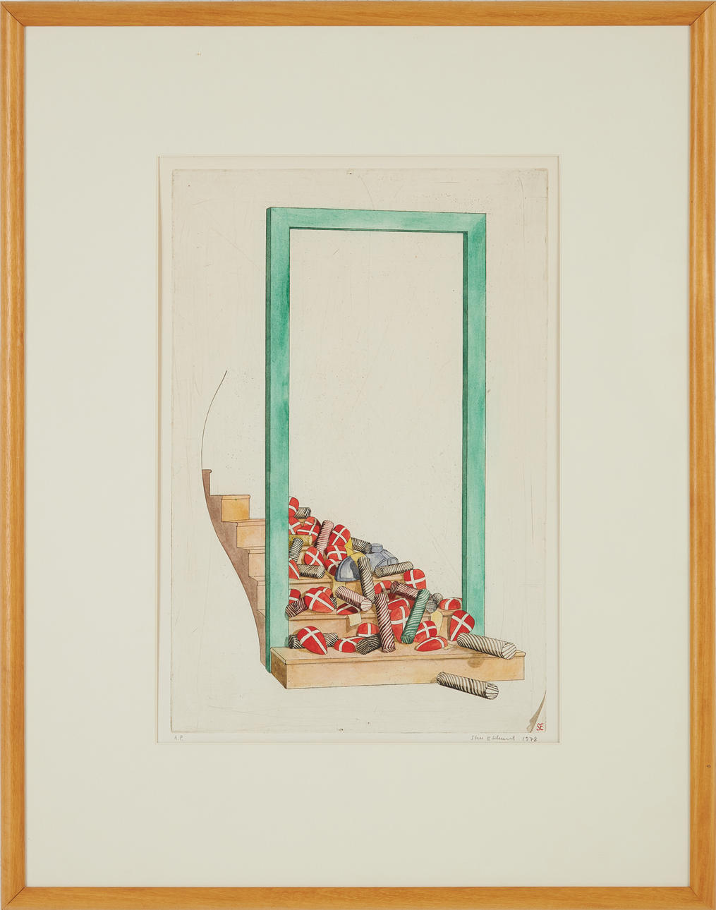 STEN EKLUND. 1942—2009. Staircase, signed and dated Sten Eklund 1976, A.P., hand coloured etching.