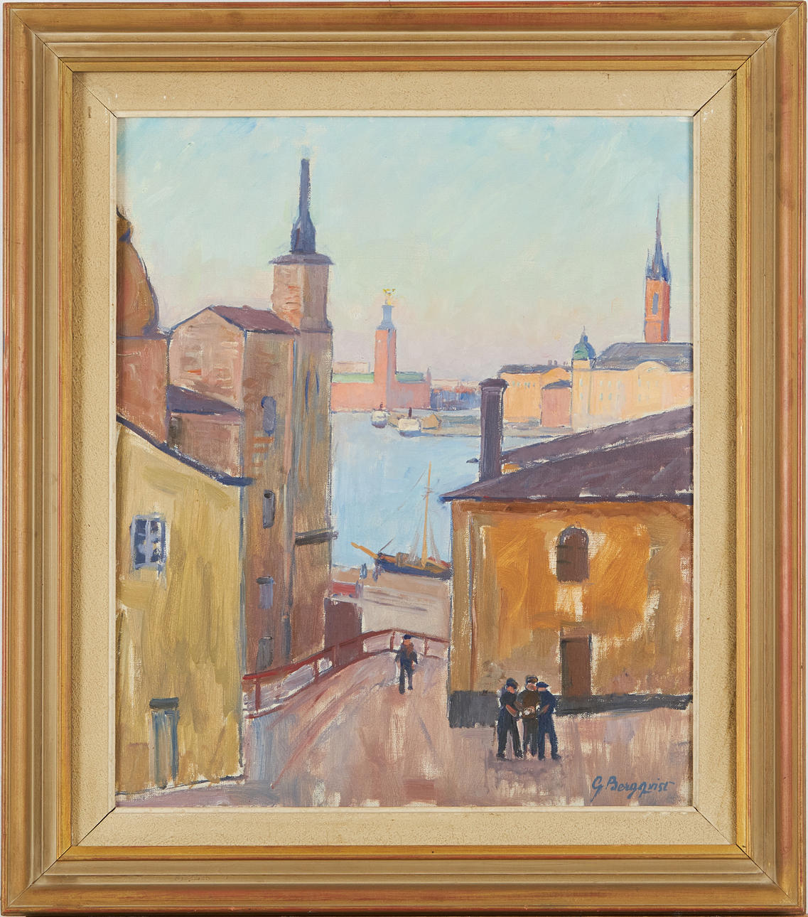 GUNNAR BERGQVIST (1903-1995). View of the City Hall from Södermalm, oil on canvas, signed G. Bergqvist.