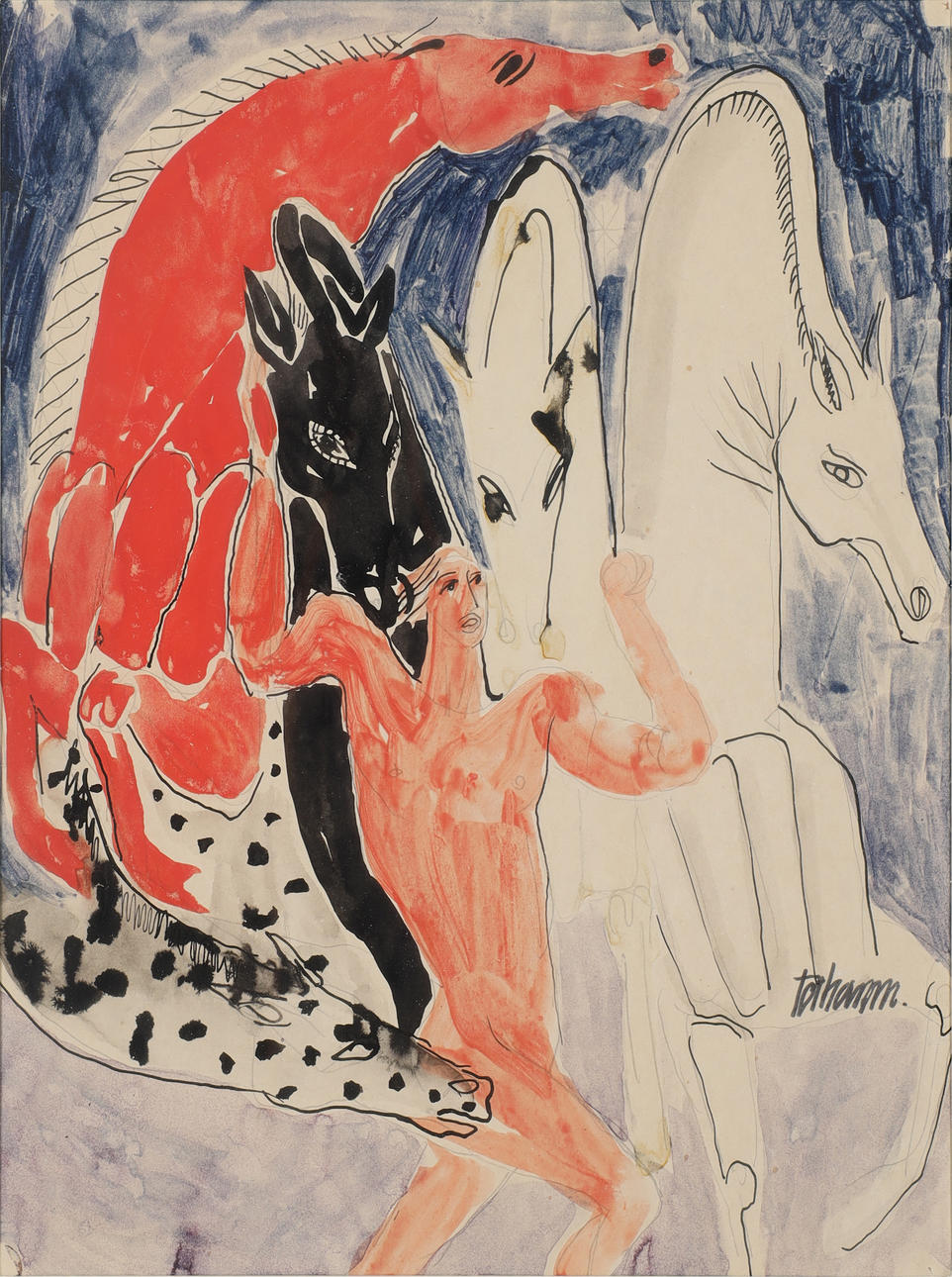 GUNNAR TORHAMN. akvarellerad tuschteckning, signerad Torhamn.