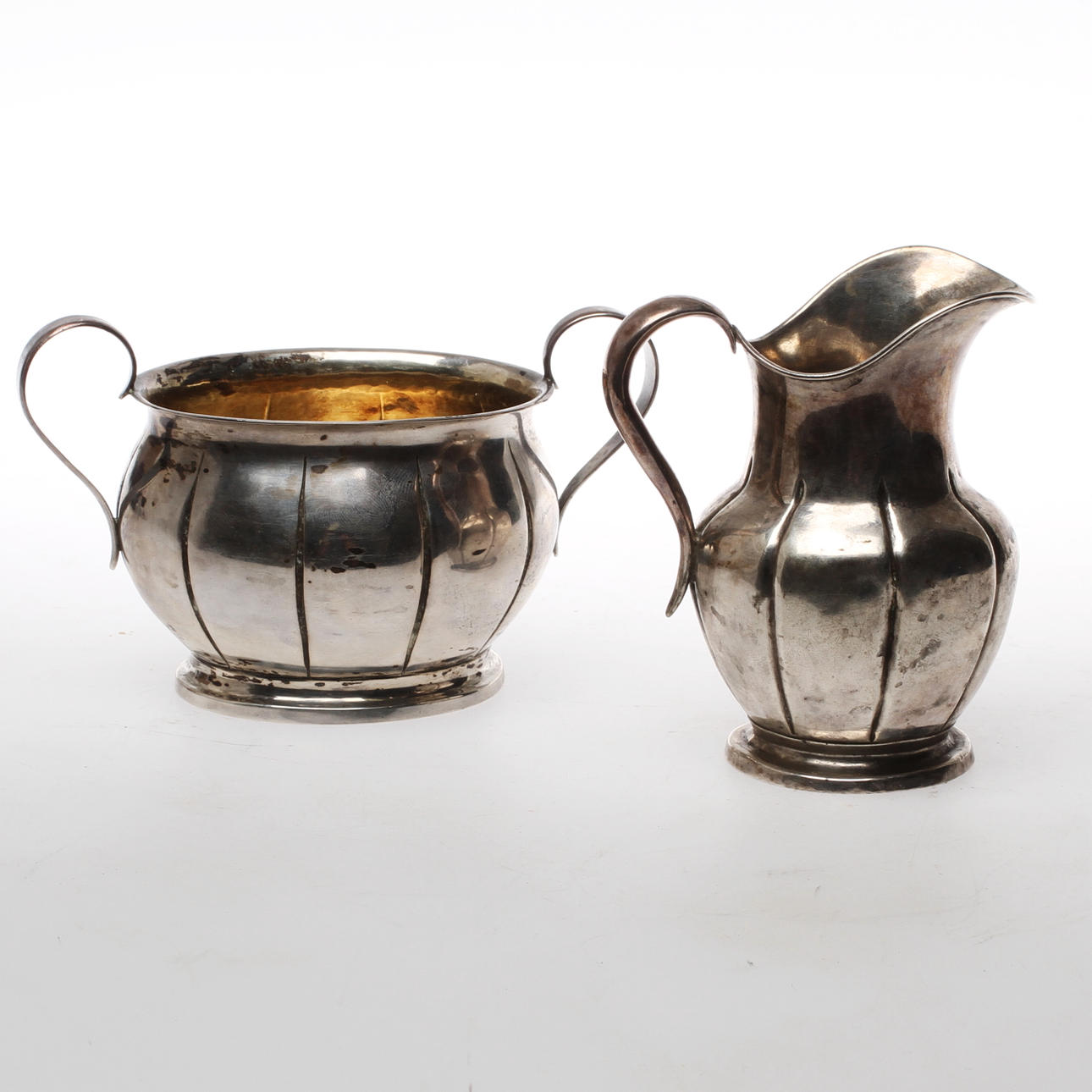 SOCKERSKÅL och GRÄDDKANNA, silver, 18- & 1900-tal.