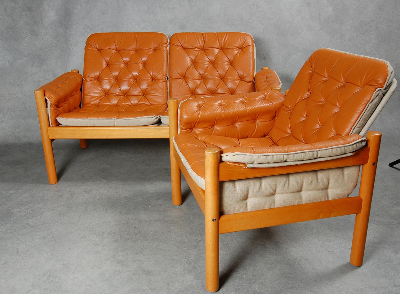 SOFFA, FÅTÖLJ, skinn, Safarimodell, 1960-70-tal.