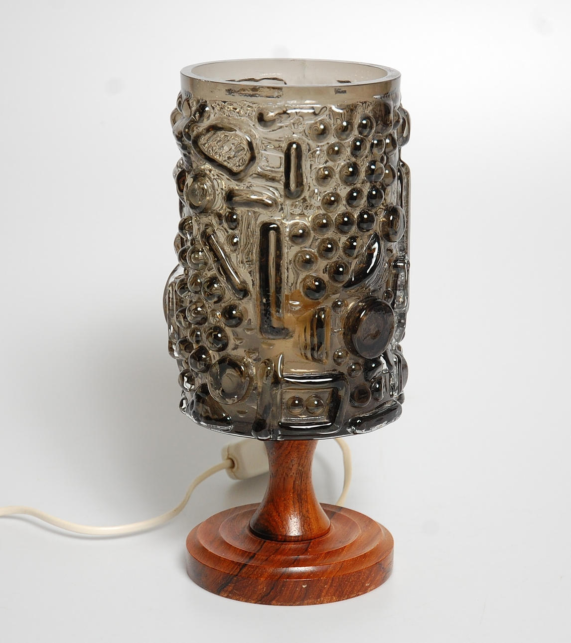 BORDSLAMPA, glas, teak 1960-tal.