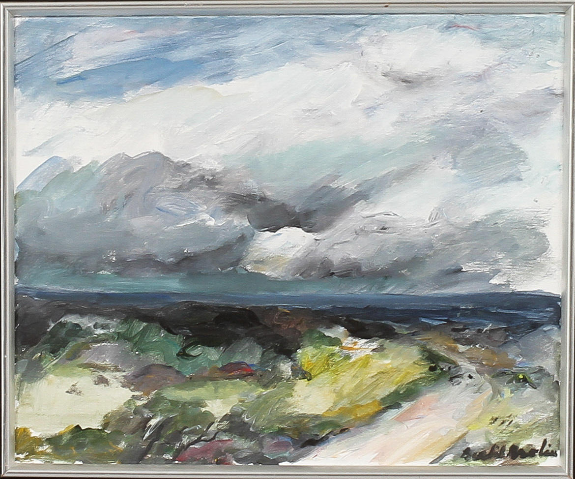 BERTIL BROLIN. "Ovädret kommer". Olja på duk, signerad.