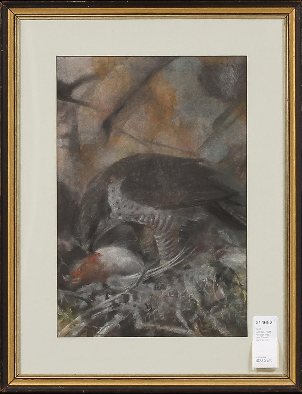 CARL LJUNGSTRÖM. Rovfågel med byte. Pastell, signerad.