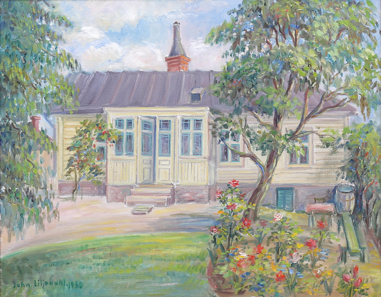 JOHN LILJEDAHL. Bygone house on Stengatan 10, Oskarshamn. Oil on canvas, signed and dated 1950.