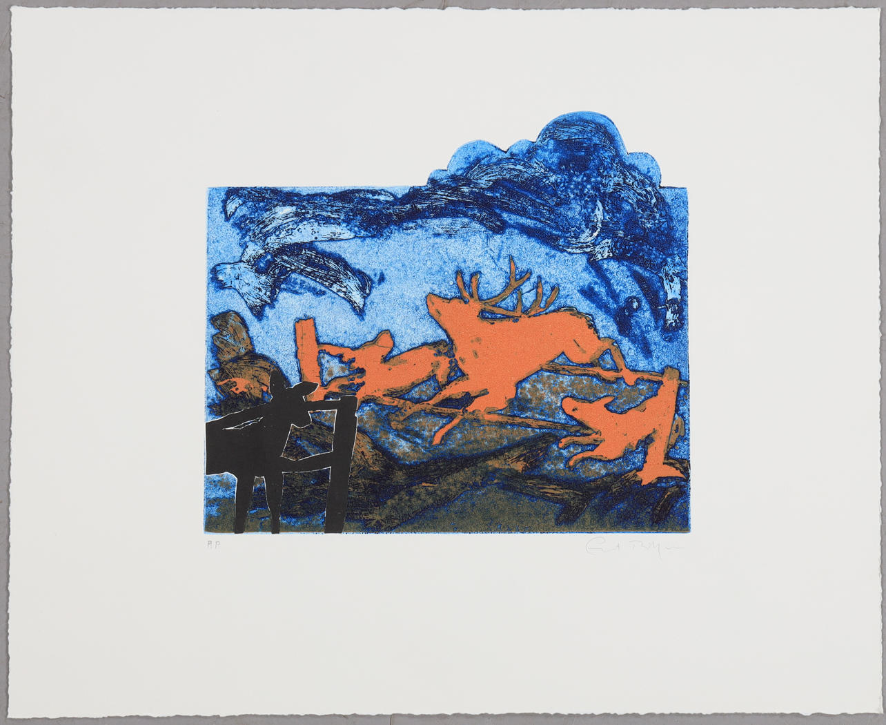 ERNST BILLGREN. Composition with animals, etching, unleaved leaf.