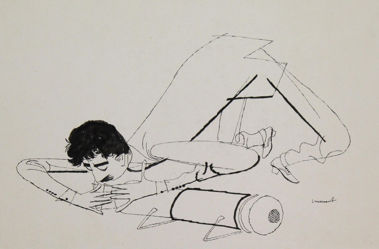 LENNART RANGHUSEN. Mannen med dammsugaren och kocken Tuschteckningar. Signerade Lennart (2).