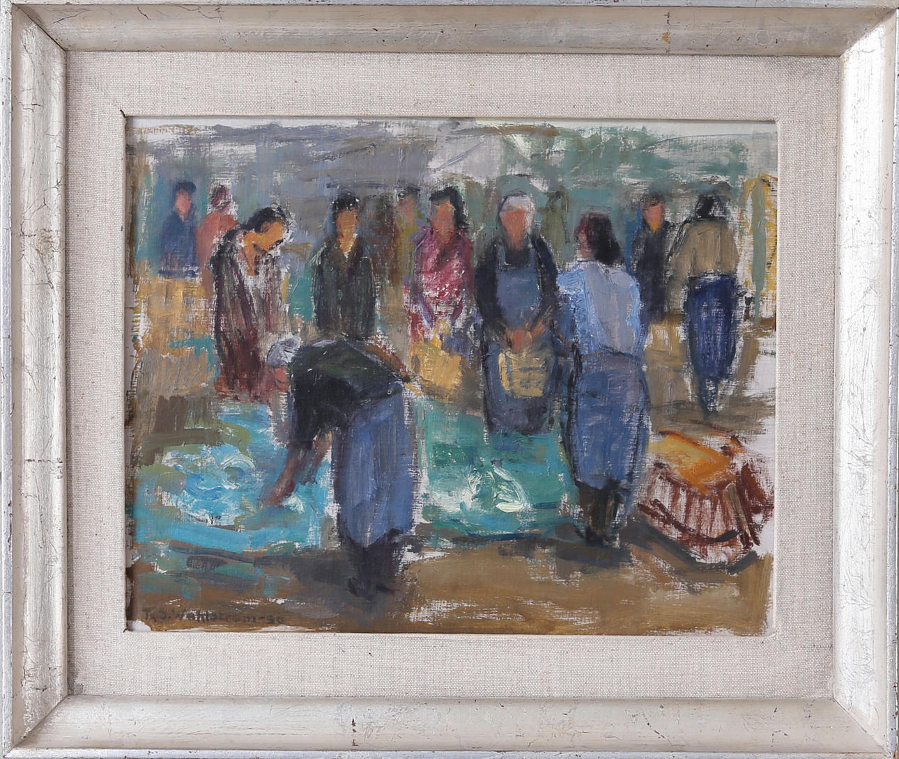 THURE WAHLSTRÖM. "Gatuhandel med fisk. Spanien", olja på pannå, signerad och daterad.