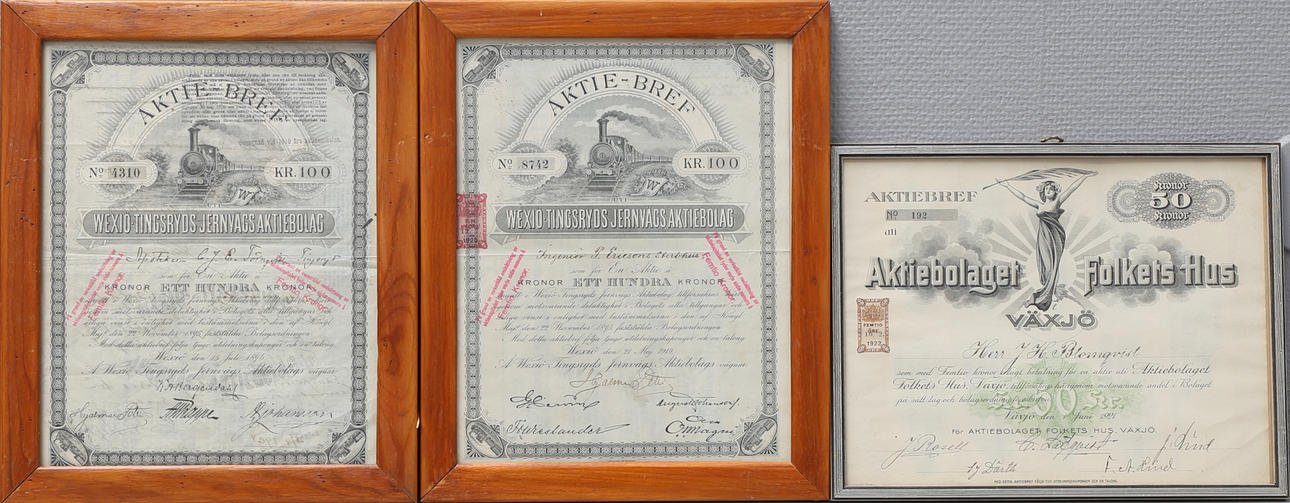 AKTIEBREV,3 st, Växjö, 1900-talets första hälft.