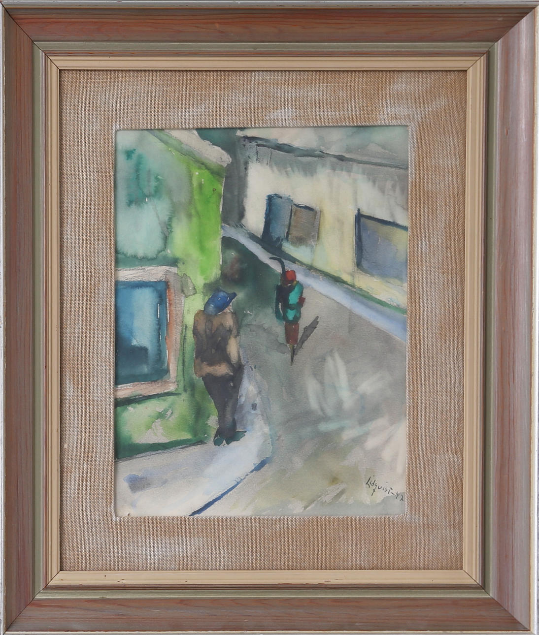 ARNE LIDQVIST. Stadspromenad, akvarell, signerad och daterad -47.