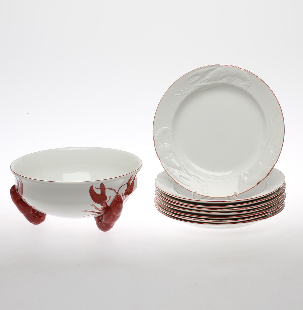 SKÅL samt TALLRIKAR 8 st, porslin, Kräftservis, Rörstrand.