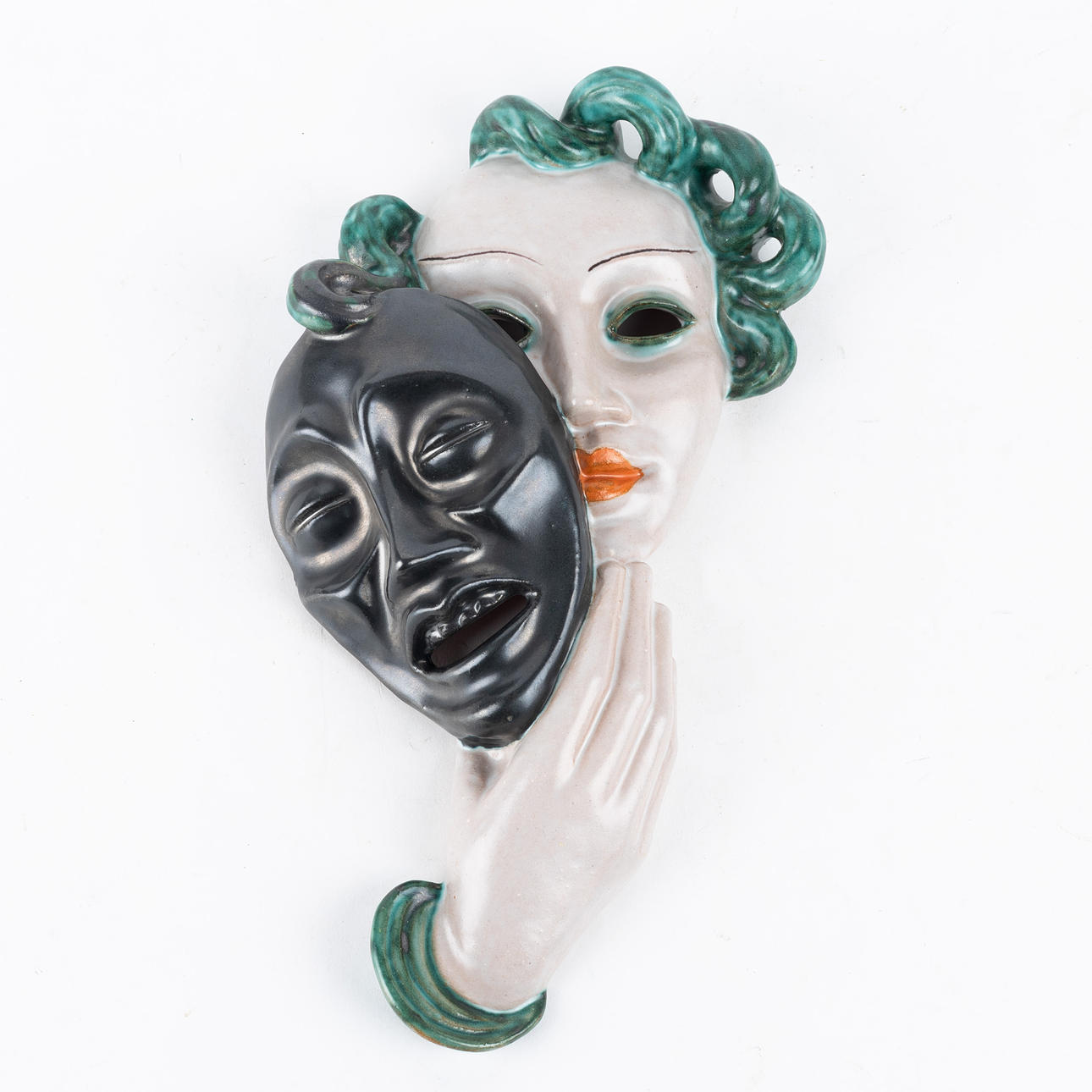 GOLDSCHEIDER, mask, lergods, Wien, Österrike, 1930-tal. Keramik ...