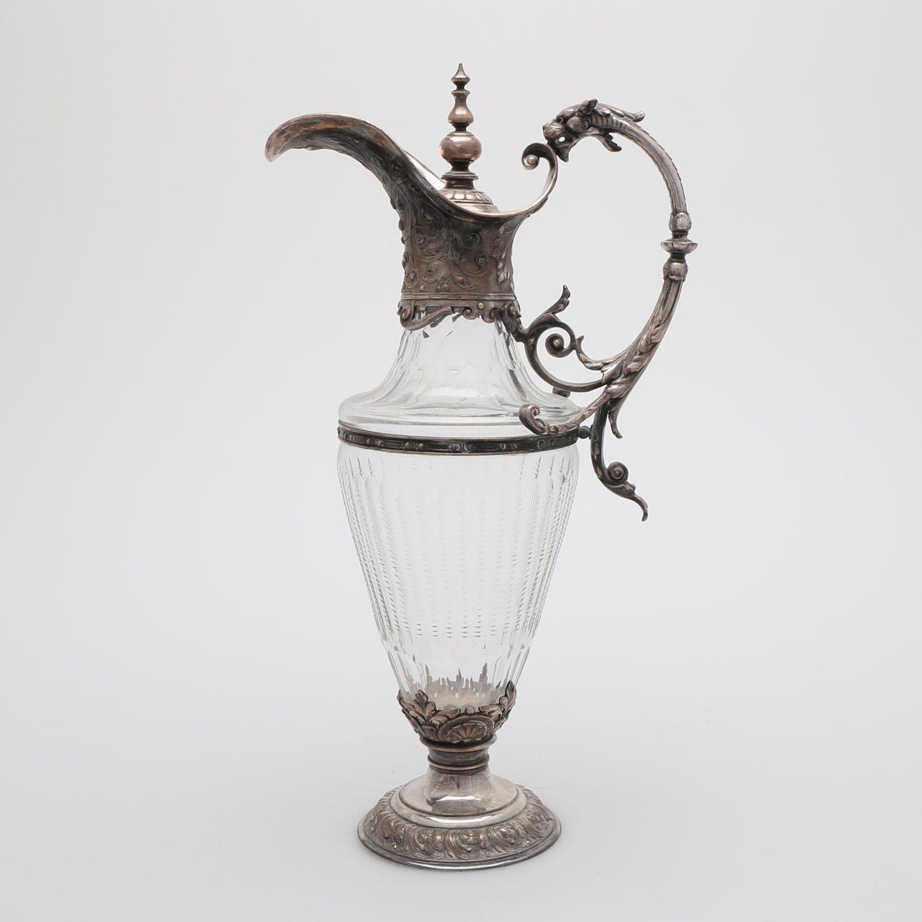 VINKANNA, slipat glas/nysilver, C G Hallberg Stockholm, omkring 1900.