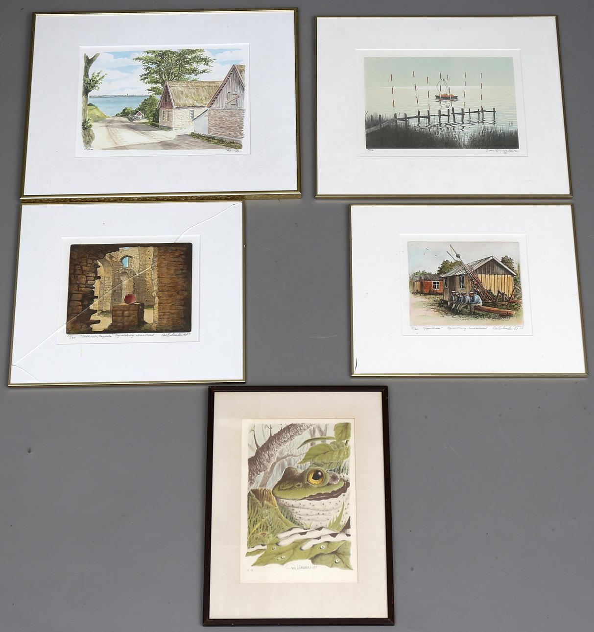 PARTI TRYCK, 5 st, färglitografier, bl signerad, daterad och numrerad Cai Selander -87, 11/60.