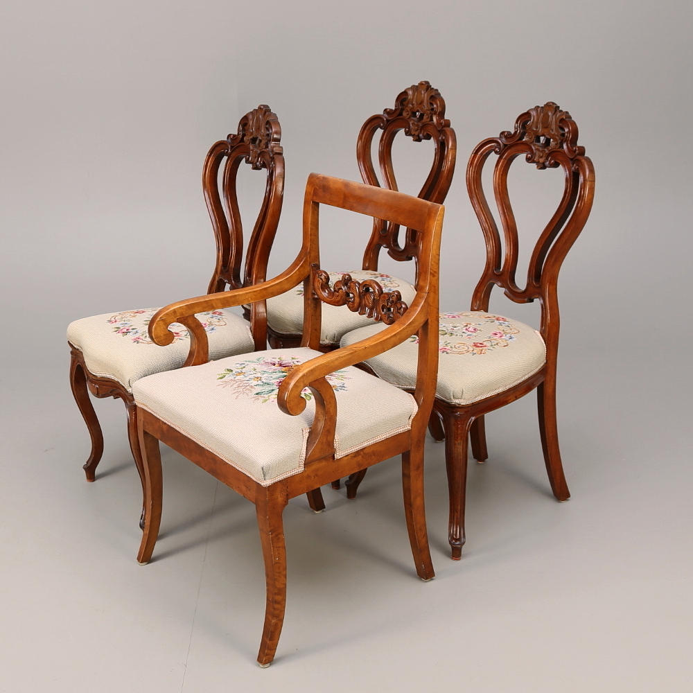 KARMSTOL Karl Johan, + STOLAR nyrkoko 3 st, broderade sitsar.