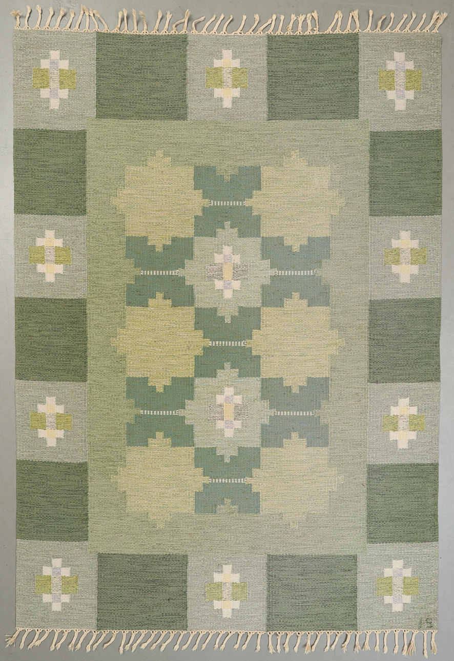 INGEGERD SILOW. Rug, wicker, signed I.S.