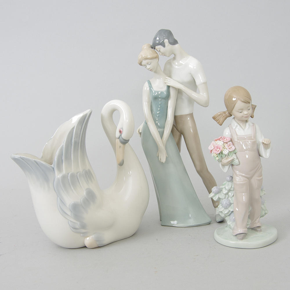 FIGURINER, 3 stycken, Lladro, Zaphir samt GDR.