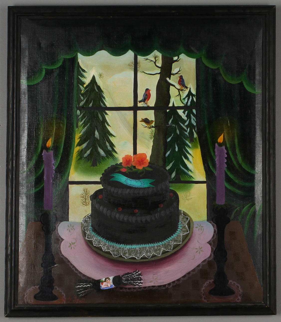 LINDA LYSELL. Motiv med tårta, olja på duk, signerad.