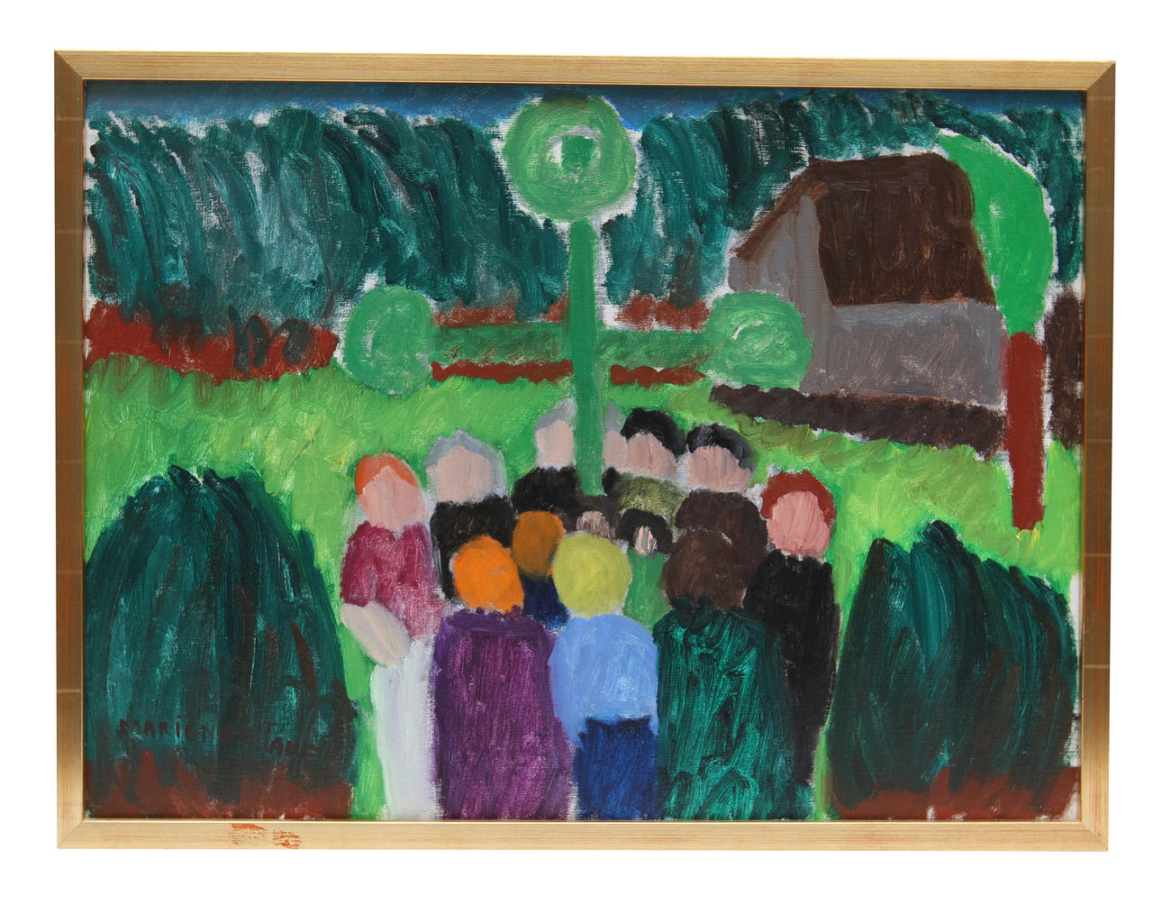 MARIANNE TAUBE. "Midsommardansen". Olja på duk. Signerad.