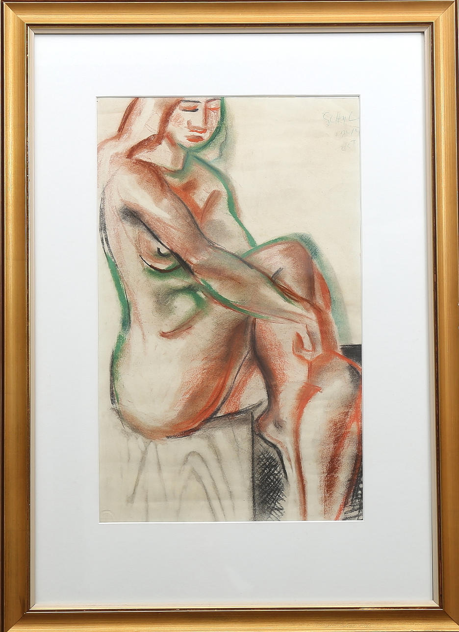 JULES SCHYL. Krita, nakenakt, signerad Schyl samt daterad 1944.