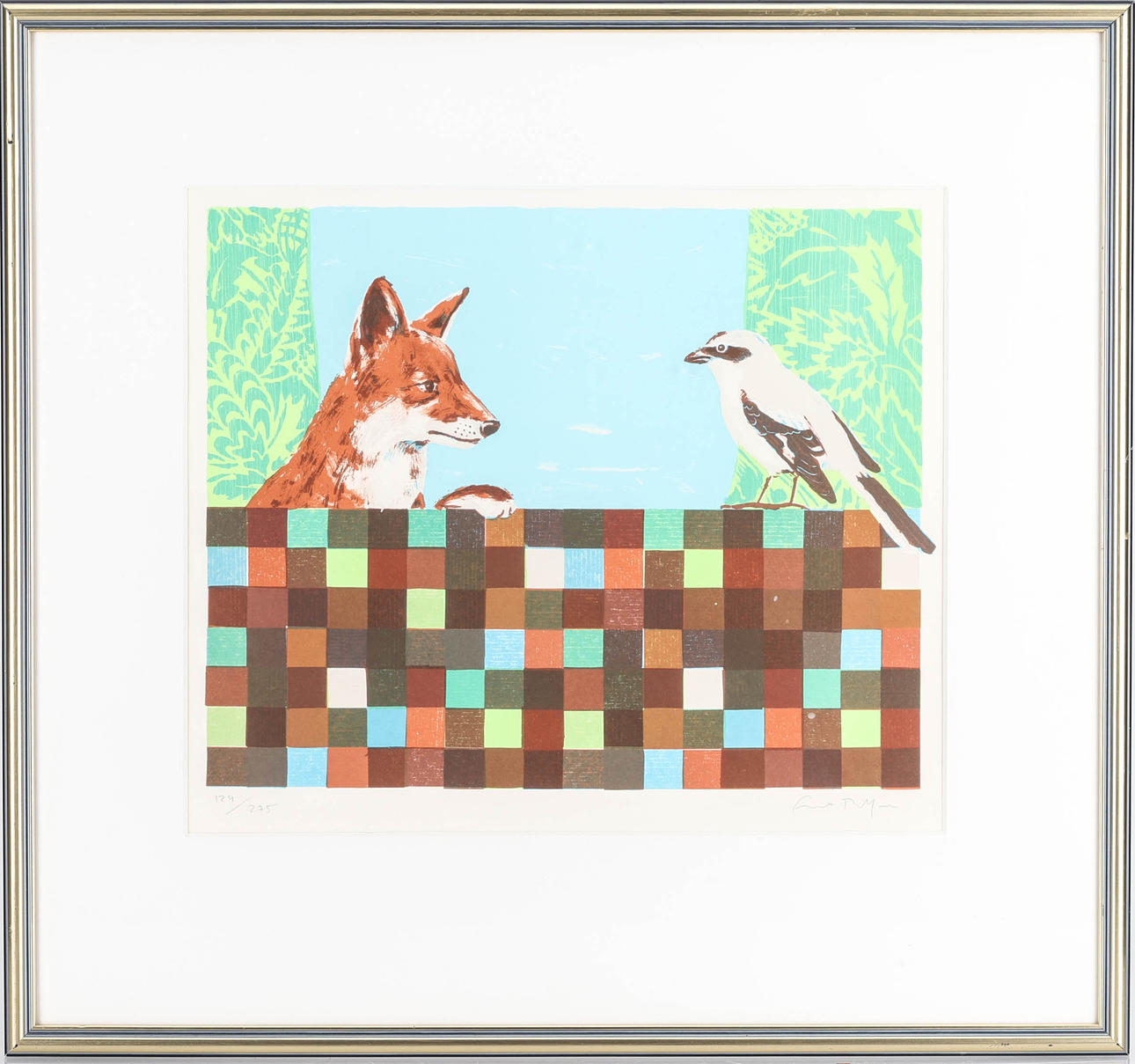 ERNST BILLGREN. Fox and bird, lithograph, numbered 129/275, signed.