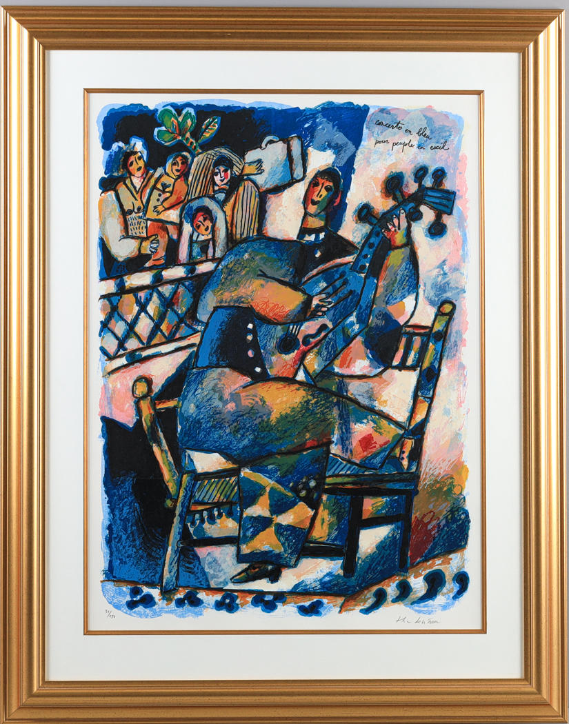 THEO TOBIASSE. “Concerto en bleu pour peuple en exil” from the series Symphonie en Bleu, color lithograph.