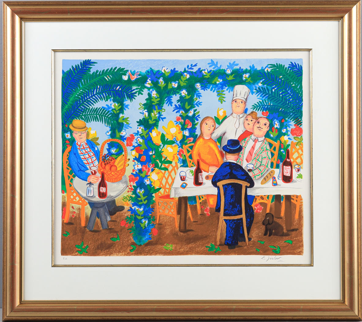 LENNART JIRLOW. Party in the garden, color lithograph.