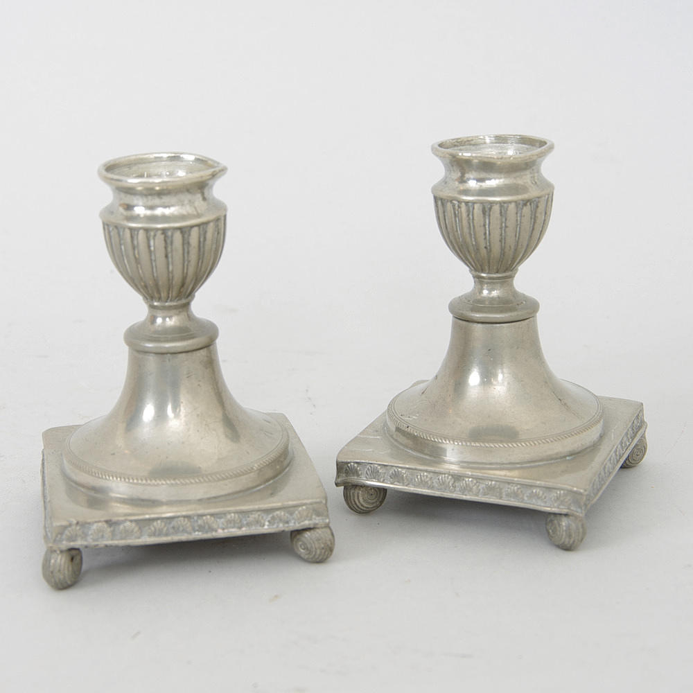 LJUSSTAKAR, 1 par, tenn, Carl Petter Lindborg, Kristianstad, 1834.