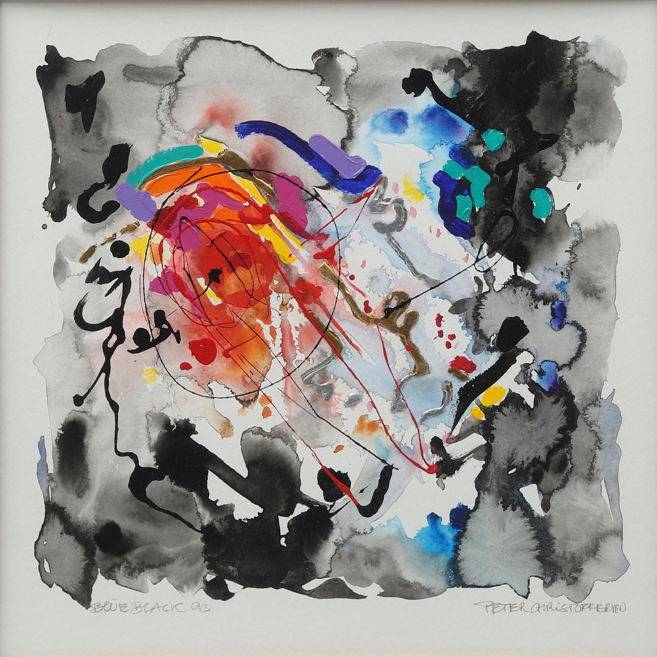 PETER CHRISTOFFERSEN. “Blue Black”, mixed media, signed and dated -93.