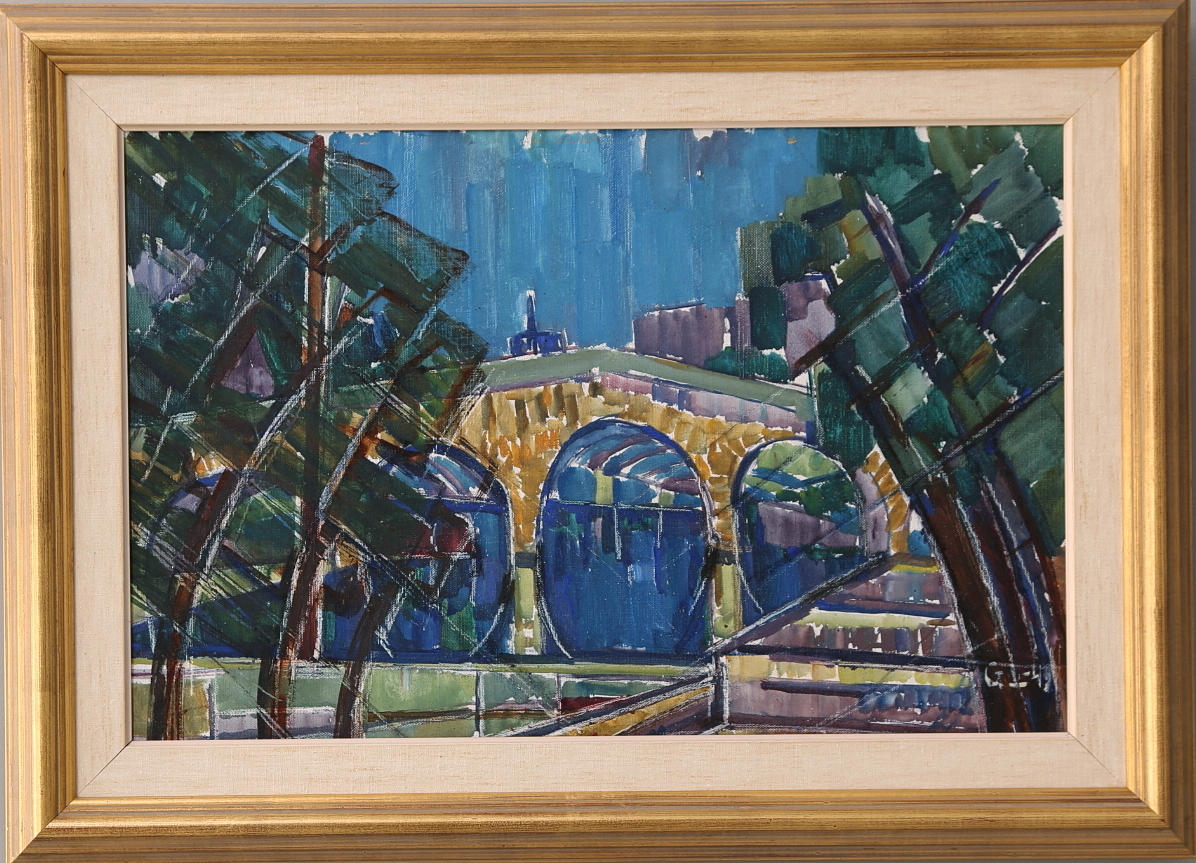 GERHARD LARSSON. Olja på duk, Bro över Seine, signerad GL, daterad -49.