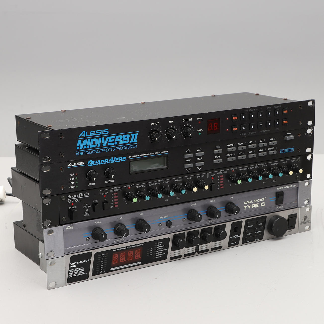 STUDIO EQUIPMENT, 5 pieces, Alesis, Behringer Aphex and SoundTech.