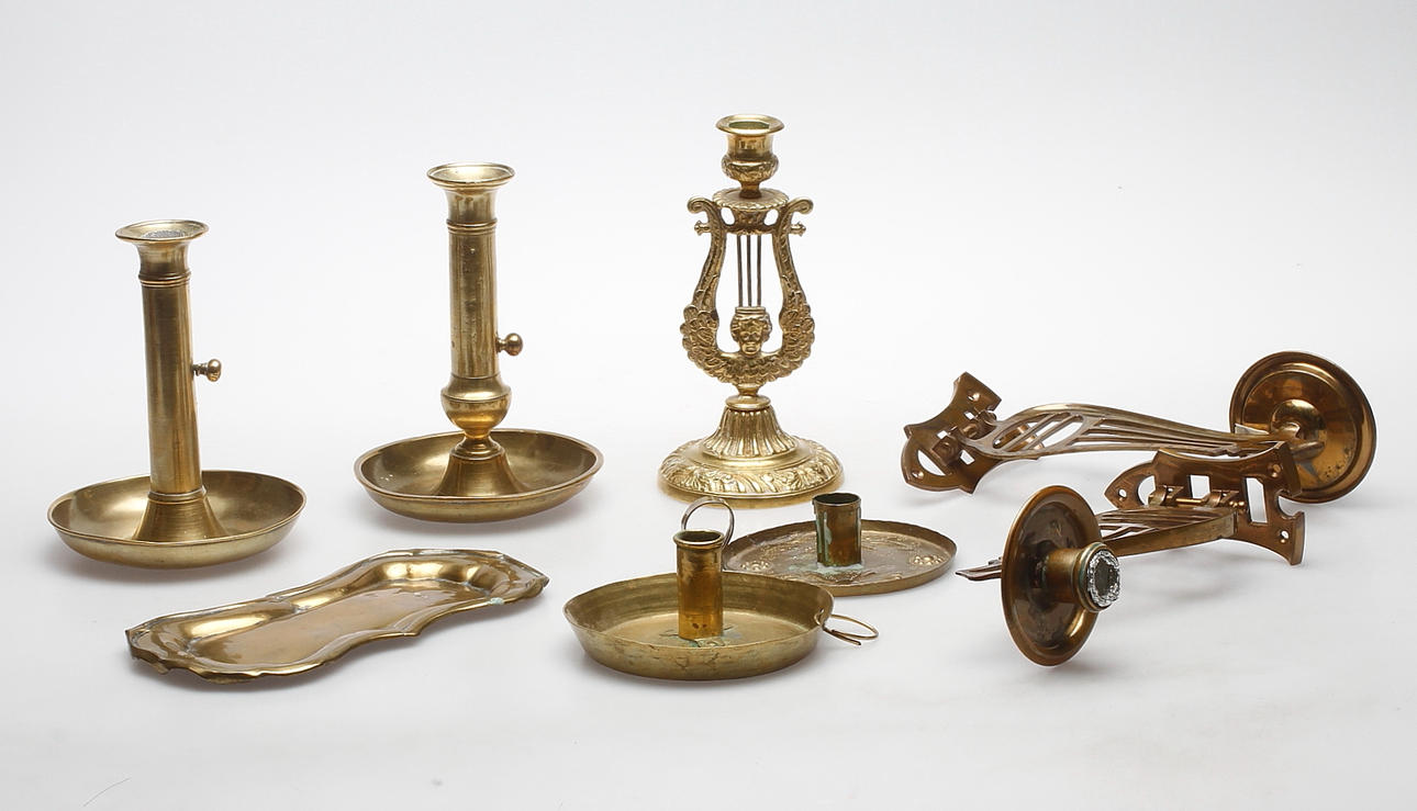 MÄSSINGSFÖREMÅL, 6 delar, 1800-1900-tal.