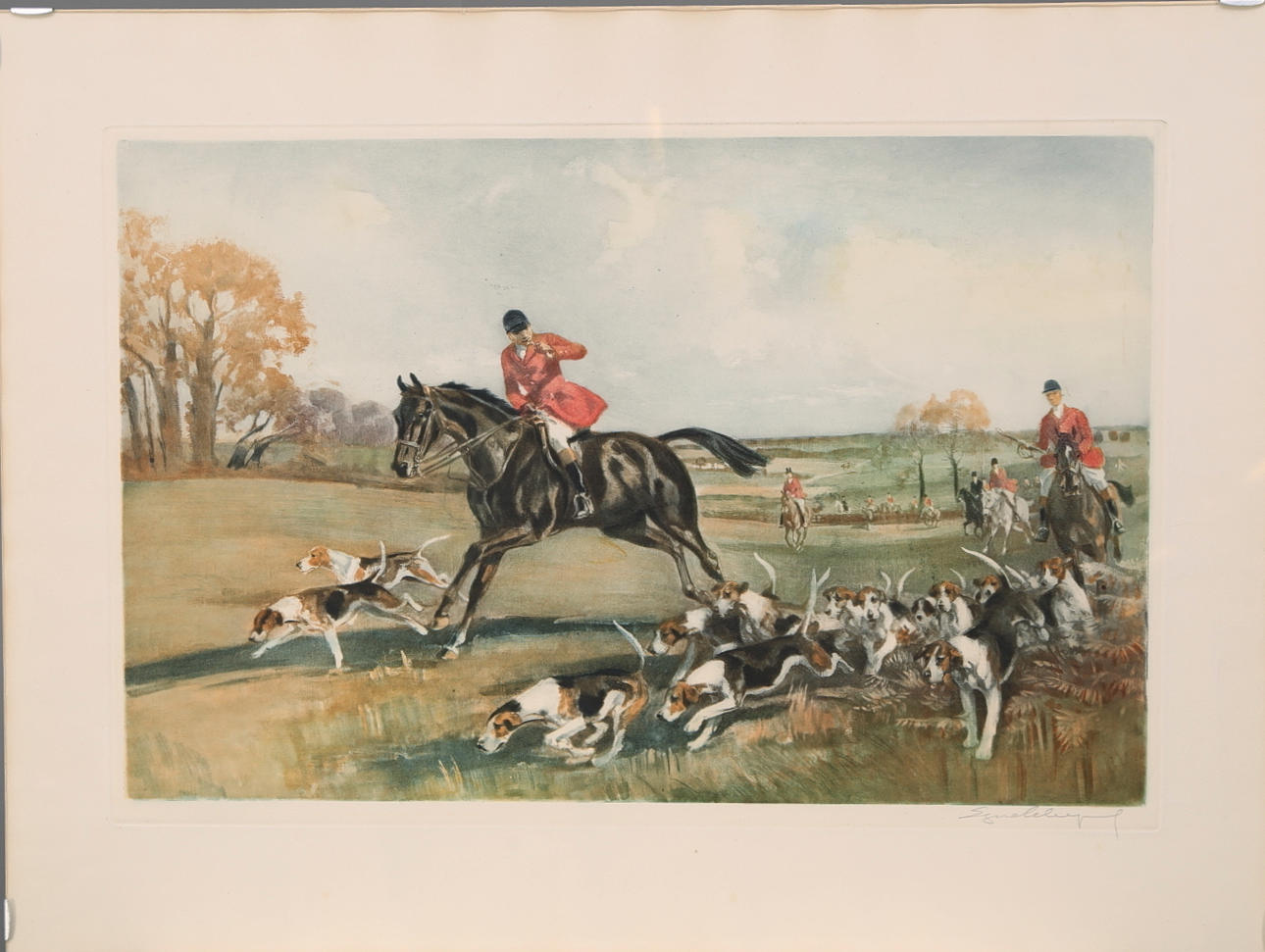 OIDENTIFIERAD KONSTNÄR. Färglitografi, engelskt jaktmotiv.