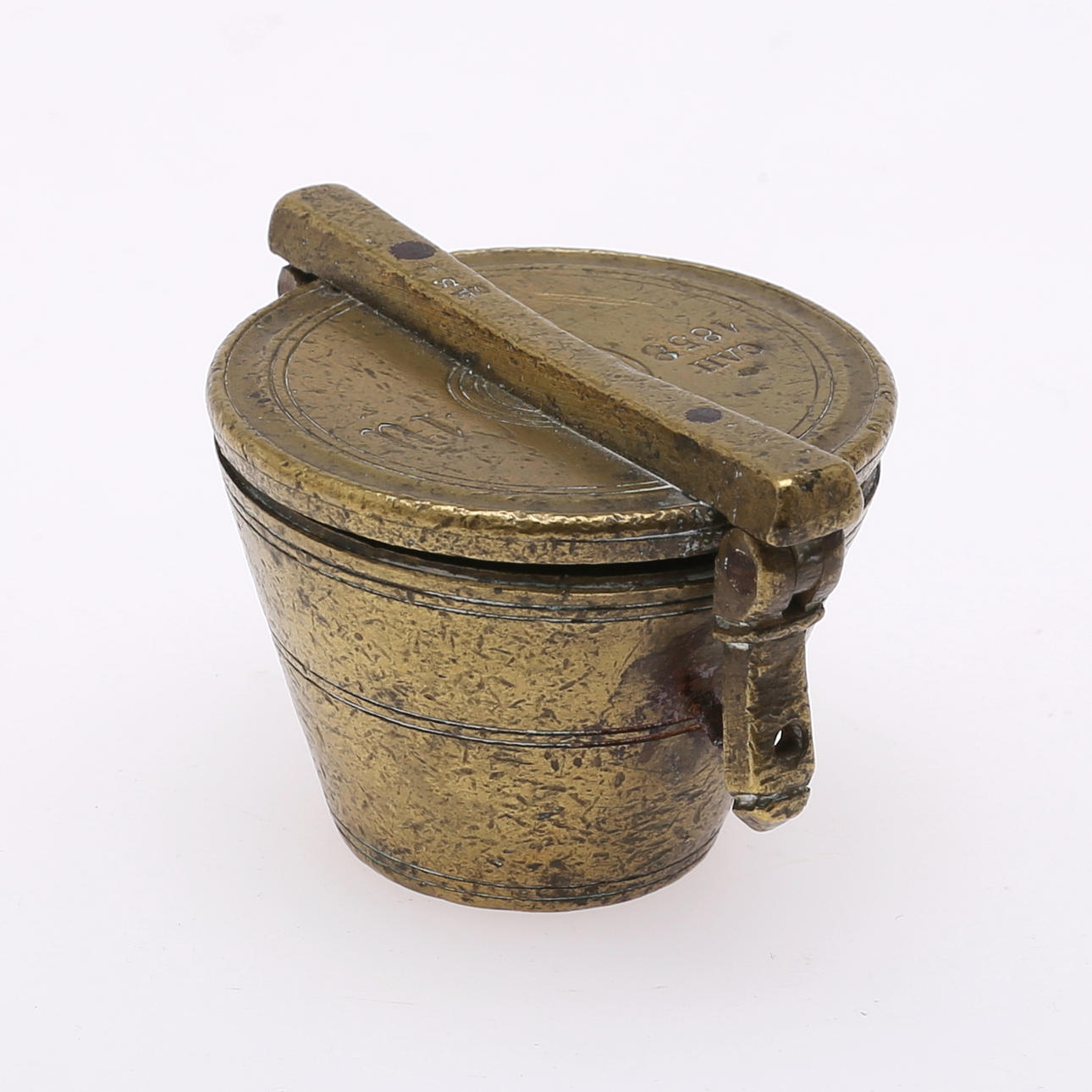 VÆGTMÅL, 5 stk., messing, kronet 1858.