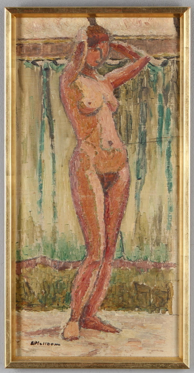 EMIL HELLBOM. Kvinnostudie, olja på pannå, signerad.