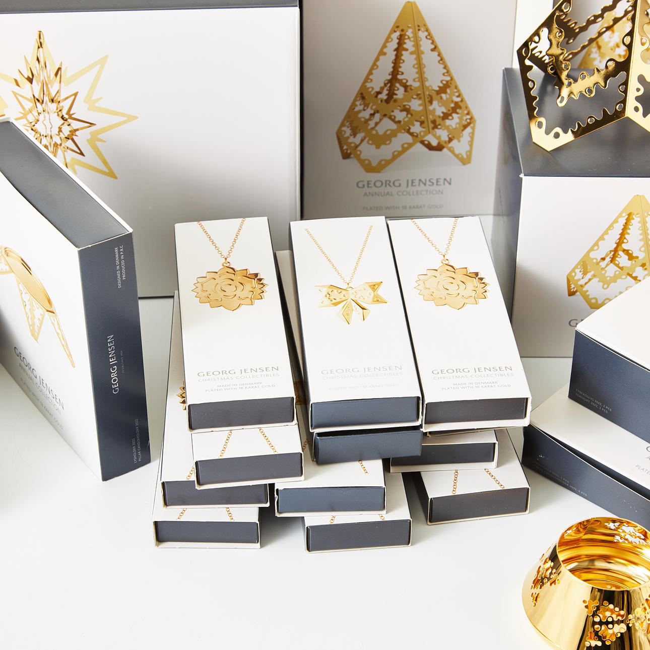GEORG JENSEN. Christmas decorations, 25 pcs, gold plated steel 